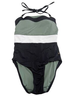 LA VIE EN ROSE One Piece Swimsuit Green White and Black Colour Block Size XS EUC